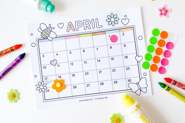 Free April Printable Monthly Calendar Page for Kids