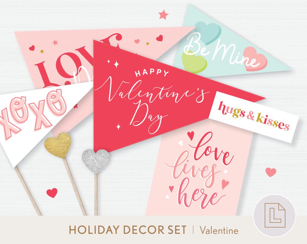 Valentine's Day Pennants Flags Prints Decor